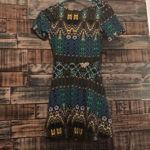 Sleeved skater dress with tribal print